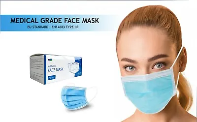 Type IIR 2R Surgical Mask 3-Ply Medical Grade EN14683 CE Approved 50 Face Masks • £3.99