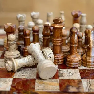 Staunton Multi & Coral Stone Chess Men Set Weighted Pro Marble Game No Board • $70