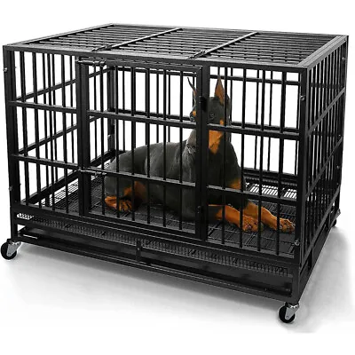 £254.92 • Buy Dog Cage Pet Metal Heavy Duty With Wheels And Crate Tray For Kennel Black M L XL