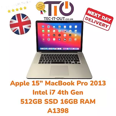 Apple 15  Inch MacBook Pro 2013 Intel Core I7 4th Gen 512GB SSD 16GB RAM - A1398 • £29.99