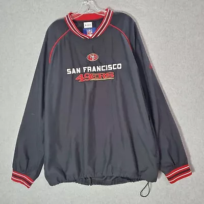 VINTAGE San Francisco 49ers Men Jacket Large Black Reebok Windbreaker Pullover • $58.88