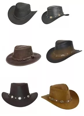 Genuine Australian Western Real Leather Cowboy Outback Hats All Colors And Sizes • £18.90