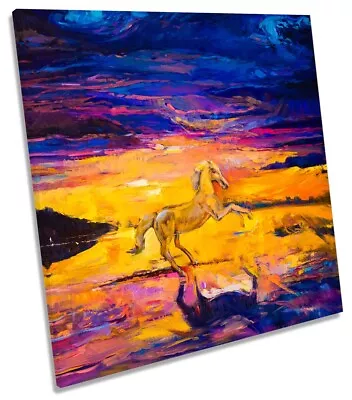 Horse Stallion Sunset Print CANVAS WALL ART Square Picture Orange • £26.99