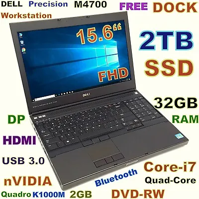 Workstation DELL M4700 I7-QUAD Fast 2TB SSD 32GB DVDRW 15.6  FHD Quadro 2GB • $553.05