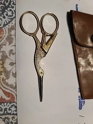 Vintage Swan/Stork  Sewing Scissors With Case • $0.99