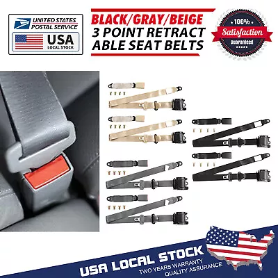 Car Vehicle 3 Point Safety Seat Belt Straps Kit Retractable Adjustable Universal • $41.88