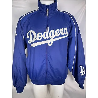Los Angeles Dodgers MLB Blue Majestic Fleece Lined Dugout Jacket Men's XL • $299.99