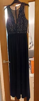 Ladies Prom Maxi Cruise Dress Ball Gown By Nightway Size 6 Navy Nude Sparkle1045 • £20