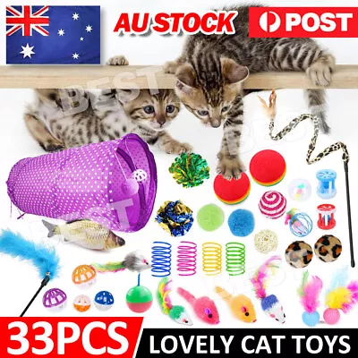 33items Lovely Cat Kitten Toy Bulk Buy Pet Toys Rod Fur Mice Bells Balls Catnip • $15.95