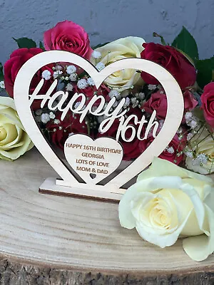 £3.94 • Buy Personalised Birthday Gift Wooden Engraved Freestanding Heart For 16th 21st 40th