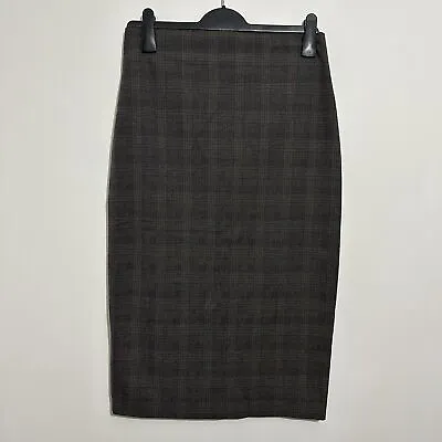 Zara Ladies Skirt Grey Size M Straight Pencil Polyester High Waist Tartan Blueis • £15