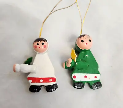 Mini Wood Christmas Ornaments Erzgebirge Style Flat Children Holding Star Tree • $6.99