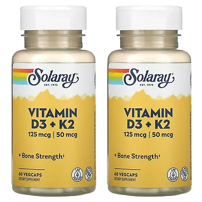 Solaray (2 Pack) Vitamin D3 + K2 Soy Free 60 VegCaps • $21.95