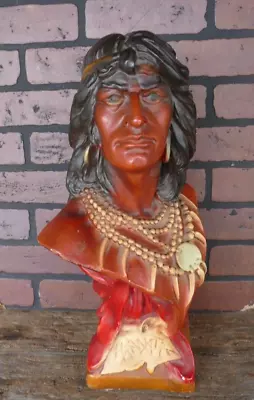 Large Vintage Chalkware Bust Cigar Tobacco Store Hiawata Indian Brave 20 Inches • $340