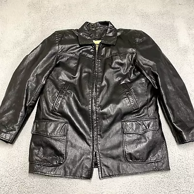 Vintage Victoria Leather Jacket Mens 44 Removable Sherpa Liner Full Zip 70s • $58.88