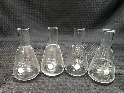 (4) CORNING PYREX 125mL Delong Neck Glass Shaker Culture Flask 4442-125 • $39.99