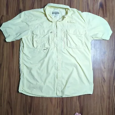 Cabela's Short Sleeve Fishing Shirt Mens XL Tall XLT Yellow Vented Caped 40 UPF • $9.99