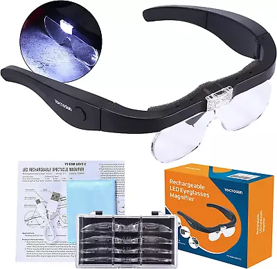 Rechargeable Magnifying Glasses Head Magnifier Glasses With 2 LED Lights And De • $33.74