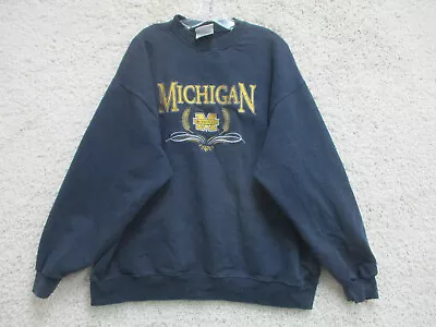 VINTAGE Logo Michigan Wolverines Sweater Extra Large Adult Blue Pullover Mens XL • $23