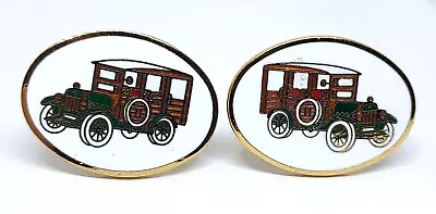 Vintage Ford Model T Gold Tone Enamel Cufflinks • $25