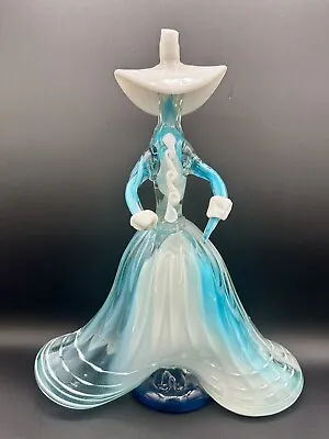 Vintage Murano Glass 13” Lady Sculpture Turquoise W/ Opalescent White • $100