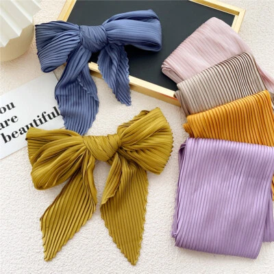 Women's Square Silk Pleated Head Hair Neck Scarf Solid Satin Neckerchief Scarf ↘ • $6.88