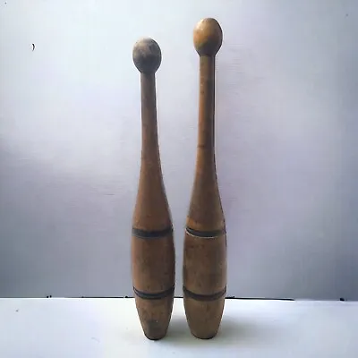Antique Pair Of Lathe Turned Wood Juggling Exercise Indian Pins 1 Lb.  Lot Of 2 • $80