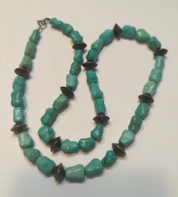 Vintage Navajo Sterling Turquoise Chunk Bead Necklace • $74.99