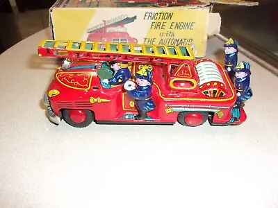 Vintage !960's T & N Japan Tin Friction Toy Trucks Fire Truck W/Box  Repair COOL • $39.95