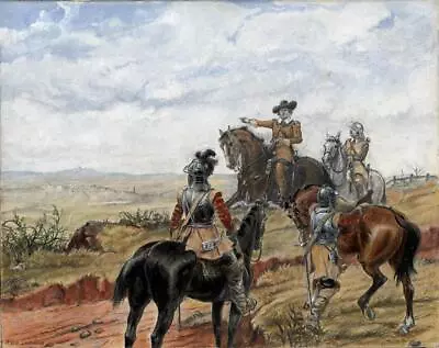 R. W. B. Langhorne Watercolour Painting English Civil War Soldiers In Landscape • £200