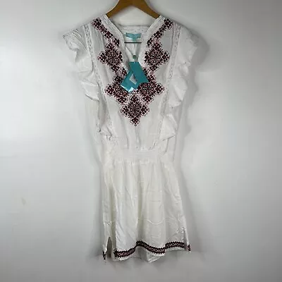 Melissa Odabash Embroidered Smocked Waist Dress Sz M White Red New • $69.98