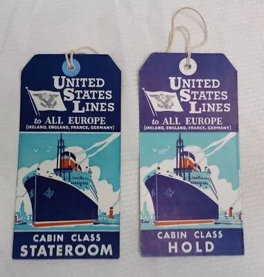 Vintage S.S. United States Lines Cabin Class Stateroom Ticket W/String • $29.95