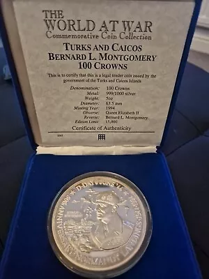 5oz Silver Coin - Turks And Caicos Bernard L. Montgomery 1994 100 Crowns  • £102