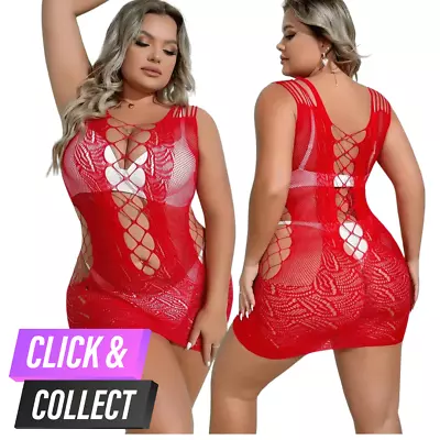 Womens Sexy/Sissy Plus Size Lingerie Fishnet Bodysuit Body Stocking Bodysuit • £5.99