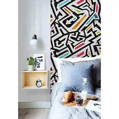 £32.95 • Buy Graffiti Non-woven Wallpaper Wall Black And Blue Mural Photo Wallcover