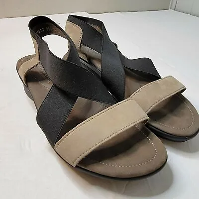 Mephisto Air Relax Genuine Leather Pastora Slingback Strappy Wedge Taupe Black • $35.95