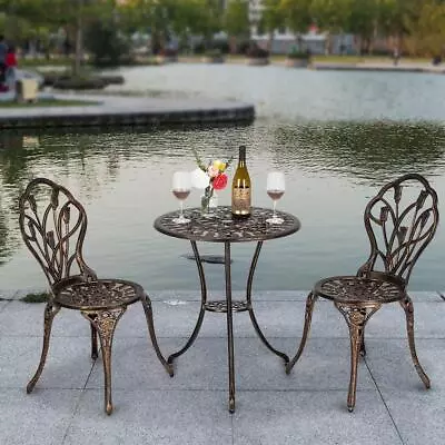 3PC Cast Aluminum Patio Furniture Tulip Design Bistro Set Antique Copper • $109.99