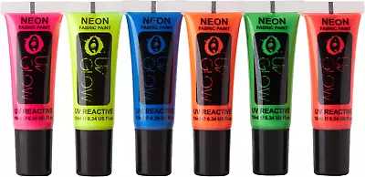 UV Glow - Neon UV Fabric Paint - 10ml - Textile Paint For Clothes T-shirts & 6 • £10.57