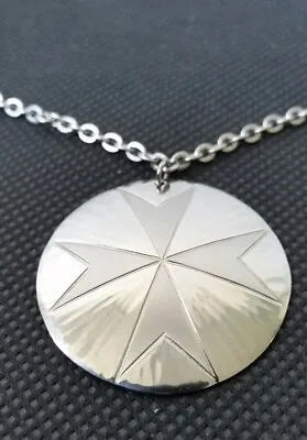 MALTESE CROSS Pendant + Chain Steel Hand Made In Malta Used Excellent Condition • £9.50