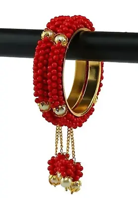 Bollywood Indian Gold Plated Fashion Bracelet Red Bangles Pearl Kada Jewelry Set • $15