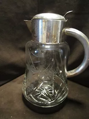 Mcm Germany Cut Glass Crystal Pitcher Decanter Iced Chiller Silverplate Hke 11 T • $94