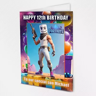 Personalised Fortnite Marshmello Birthday Card Grandson Nephew Son Gamer UK • £3.10