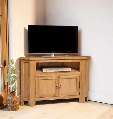Small Oak Corner TV Stand | Media Cabinet | Entertainment Table |Solid Wood Unit • £329.99