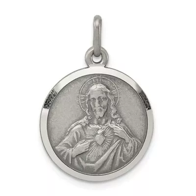 Sterling Silver Sacred Heart Of Jesus Round Medal Charm Pendant 1.22 Inch • $27.95