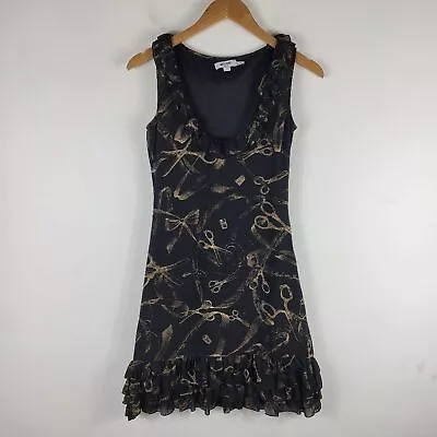 Vintage Moschino Silk Ribbon Scissors Ruffle Trim Sleeveless Mini Sheath Dress 4 • $125