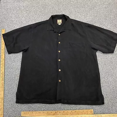 Tommy Bahama Camp Shirt Men’s Large 100% Silk Herringbone Black Button Hawaiian • $19.99