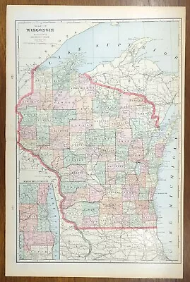 Vintage 1902 WISCONSIN Map 14 X22  Old Antique Original GREEN BAY MADISON WI • $24.44