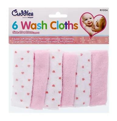 6PK Baby Wash Cloths Soft Gentle Delicate Machine Washable Care - PINK & WHITE • £3.60