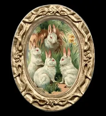 White Easter Bunnies Miniature Dollhouse Rabbit Picture • $11.22