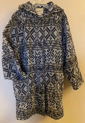 RARE VTG USA Woolrich Aztec Navajo Blanket Hood Wool Coat Womens L Southwestern • £118.45